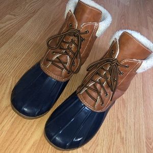 Brown & Blue Duck Boots